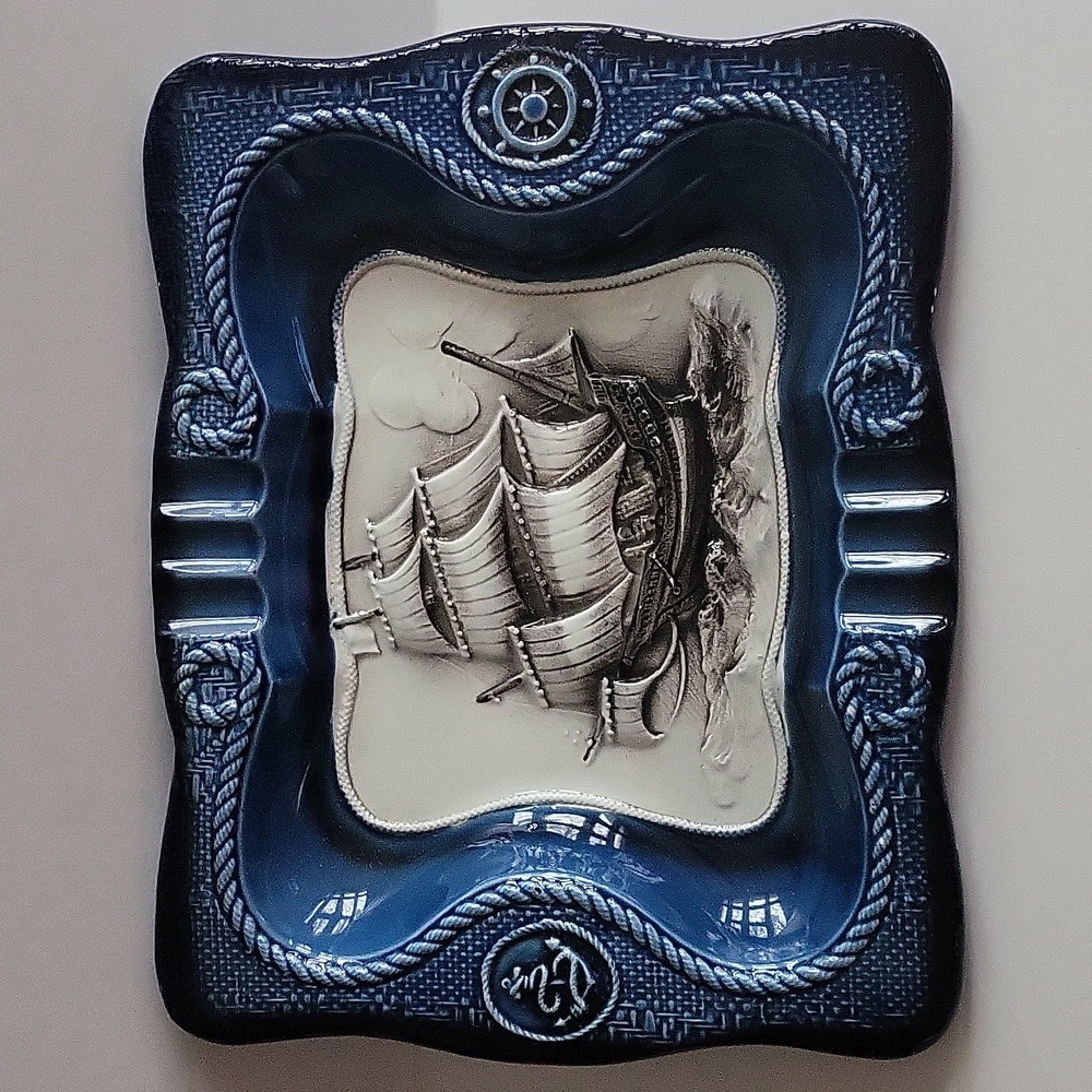 Vintage Schooner Ashtray Lego Fine Quality Ceramic Japan